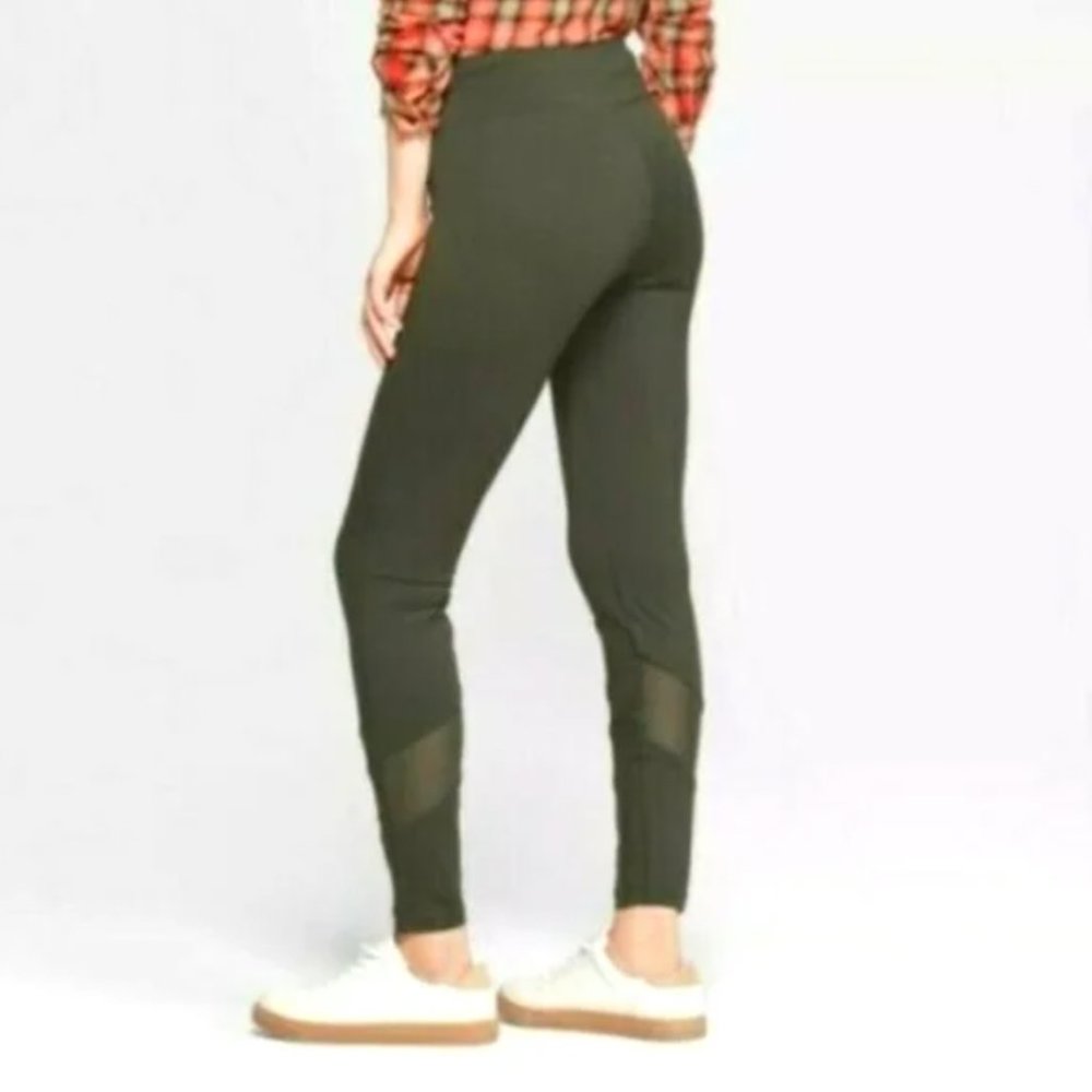 TT: Fashion Leggings with Mesh Inserts Olive Green